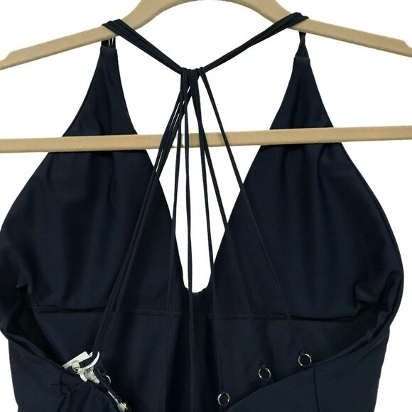 Mandalay Swimwear Navy One Piece Strappy Back V-Neck Swimsuit Sz XL NEW - Picture 4 of 6